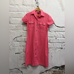 Boden 100% Linen Watermelon Pink Shirt Dress Button-Up Work Modest‎ Classic